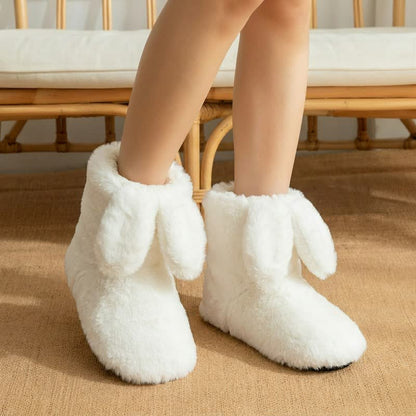 Plusock Pink Drooping Bunny Ears Plush Slipper Socks - White - EU43-44(US9-10) - image 4