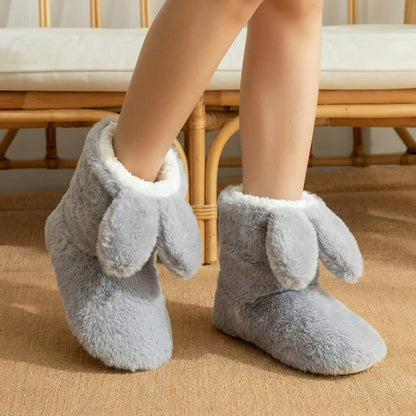 Plusock Pink Drooping Bunny Ears Plush Slipper Socks - Light Gray - EU43-44(US9-10) - image 5