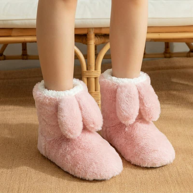 Plusock Pink Drooping Bunny Ears Plush Slipper Socks - Pink - EU43-44(US9-10) - image 2