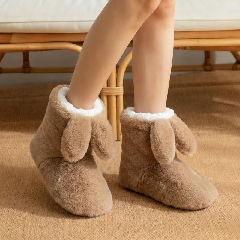 Plusock Pink Drooping Bunny Ears Plush Slipper Socks - Camel - EU43-44(US9-10) - image 6