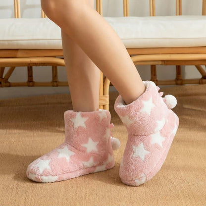 Plusock Pink Star Pattern Pom-Pom Fleece Slipper Socks - Pink - EU40-41(US7-7.5) - image 0