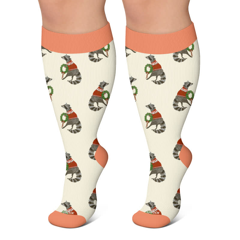 Plusock Plus Size Christmas Animal Compression Socks - Apricot - 4XL - image 6