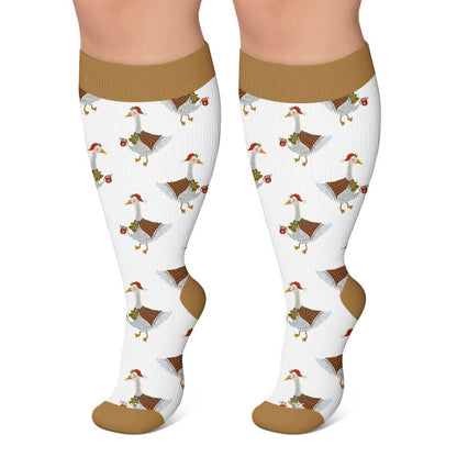 Plusock Plus Size Christmas Animal Compression Socks - Coffee - 4XL - image 5