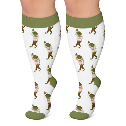 Plusock Plus Size Christmas Animal Compression Socks - Green - 4XL - image 4