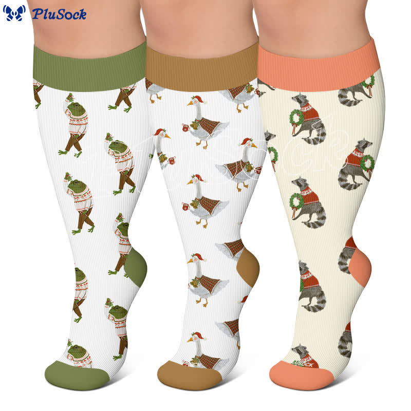Plusock Plus Size Christmas Animal Compression Socks - image 0