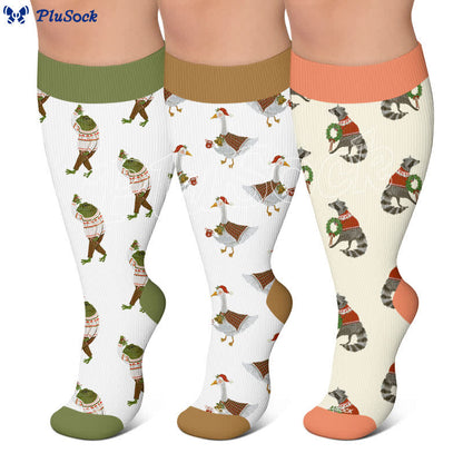 Plusock Plus Size Christmas Animal Compression Socks - image 0