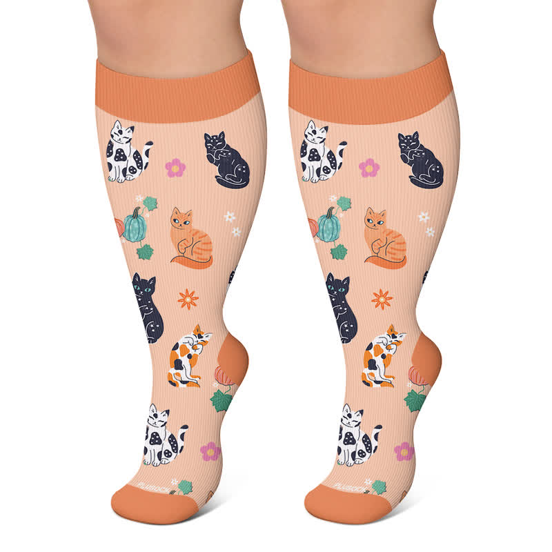 Plusock Plus Size Moonlit Kitty Compression Socks - Orange - 4XL - image 5
