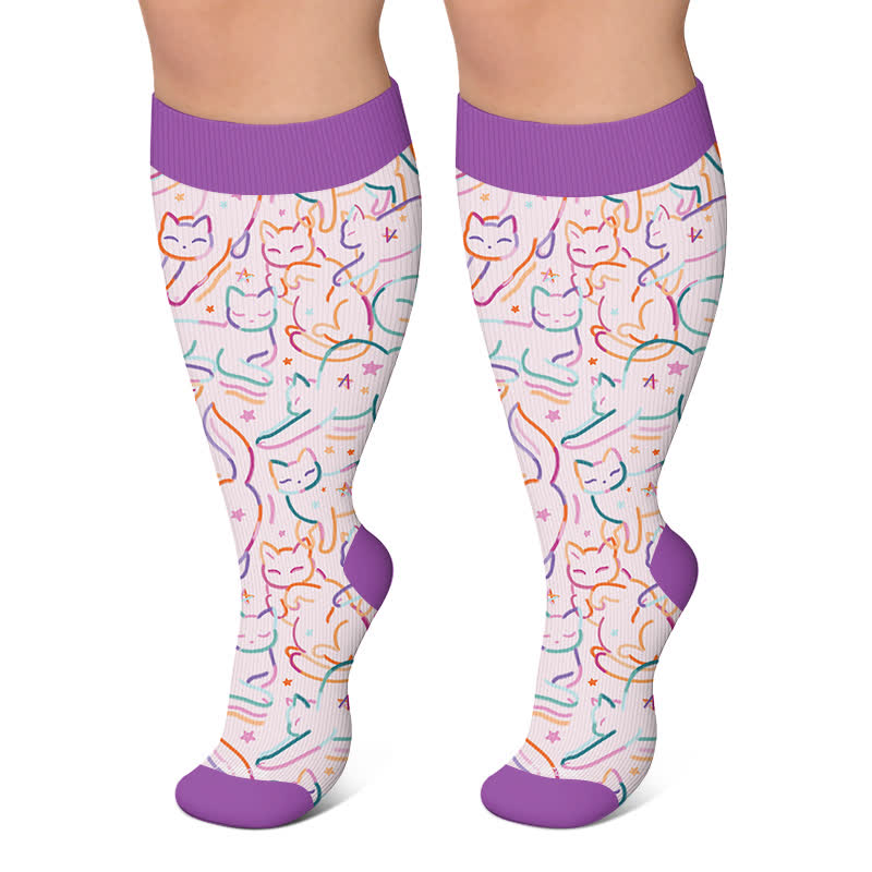 Plusock Plus Size Moonlit Kitty Compression Socks - Purple - 4XL - image 6