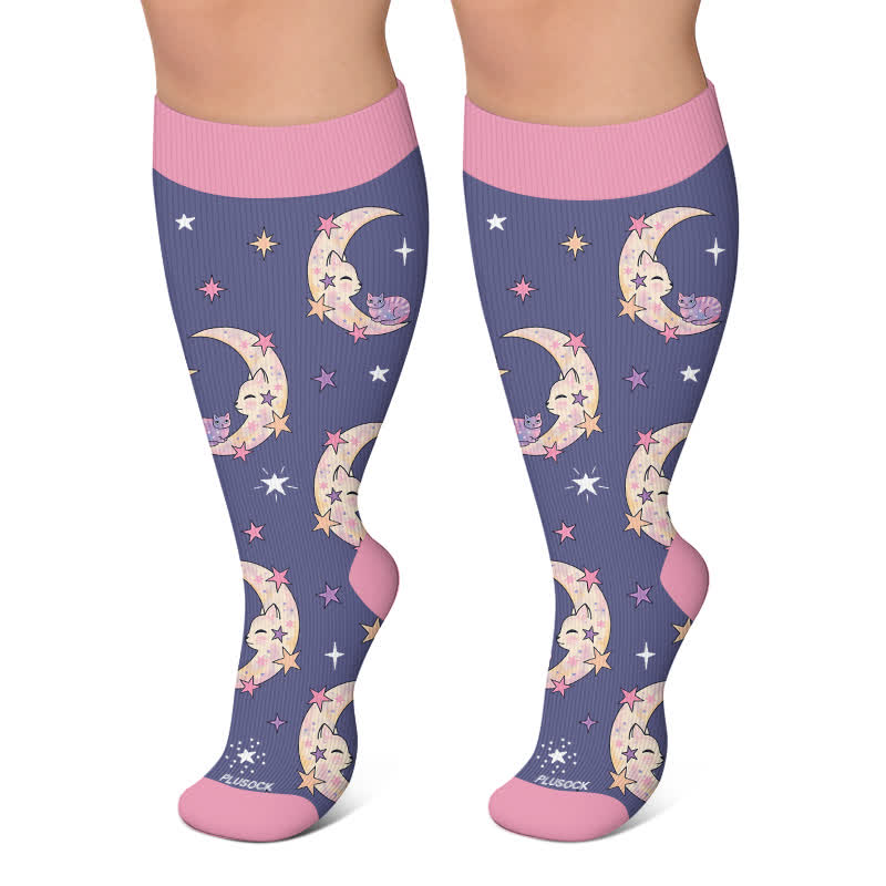 Plusock Plus Size Moonlit Kitty Compression Socks - Blue - 4XL - image 4