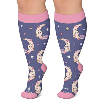 Plusock Plus Size Moonlit Kitty Compression Socks - Blue - 4XL - image 4