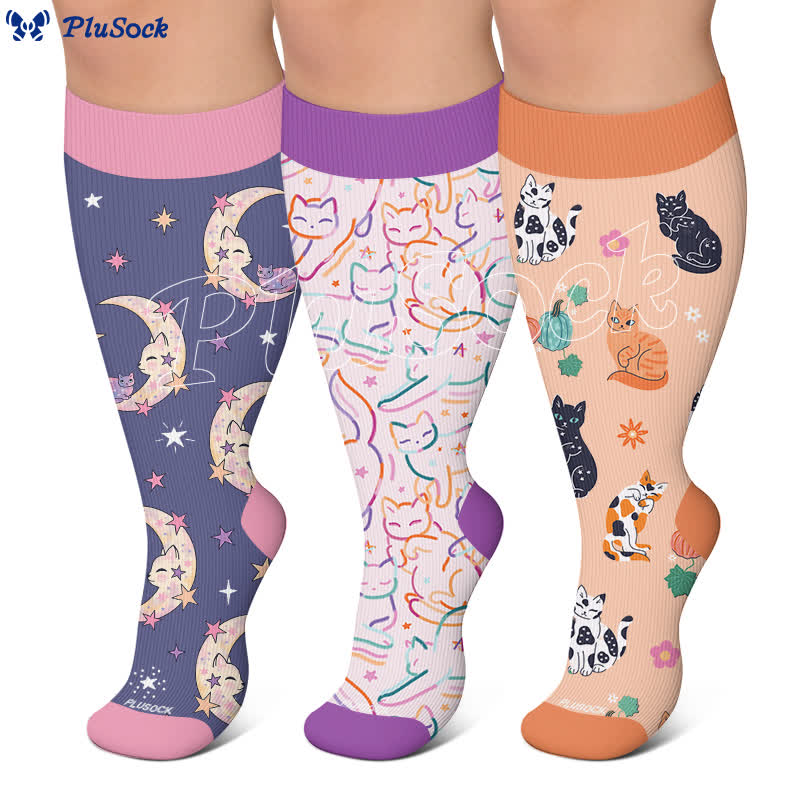 Plusock Plus Size Moonlit Kitty Compression Socks - image 0