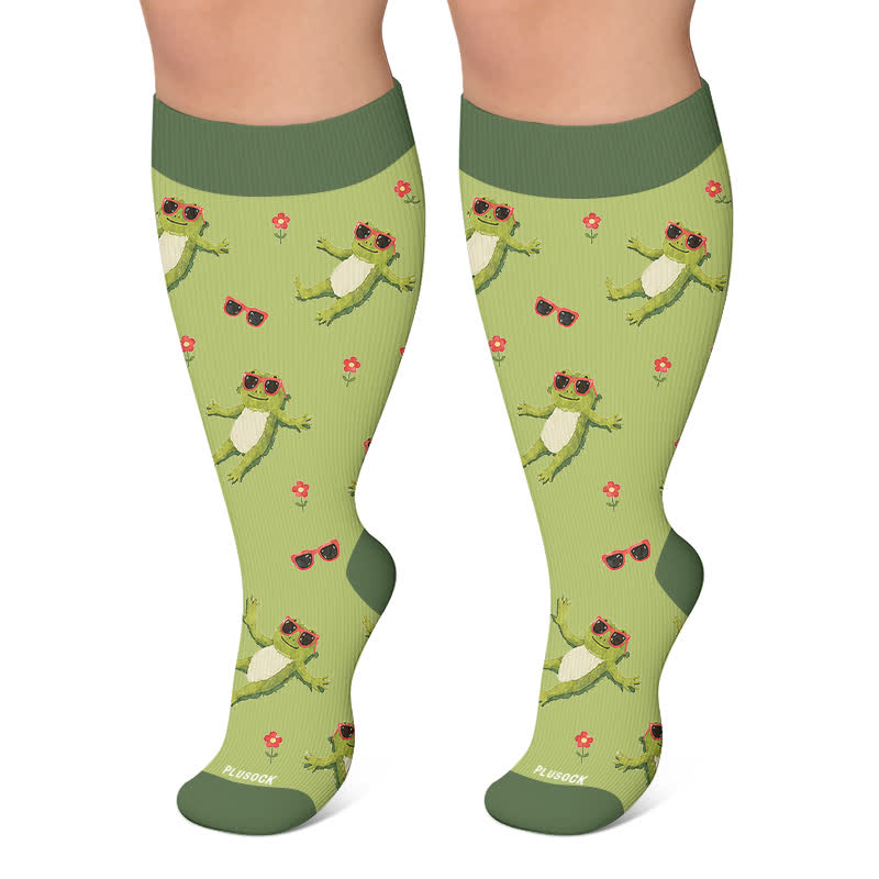 Plusock Plus Size Lazy Frog Cat Compression Socks - Green - 4XL - image 7