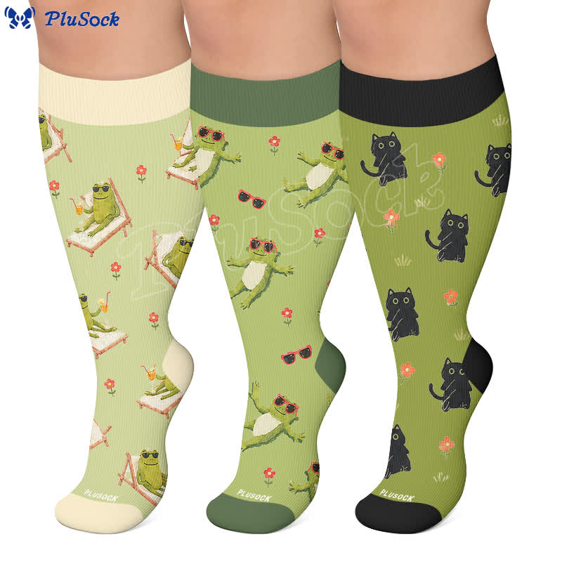Plusock Plus Size Lazy Frog Cat Compression Socks - image 0