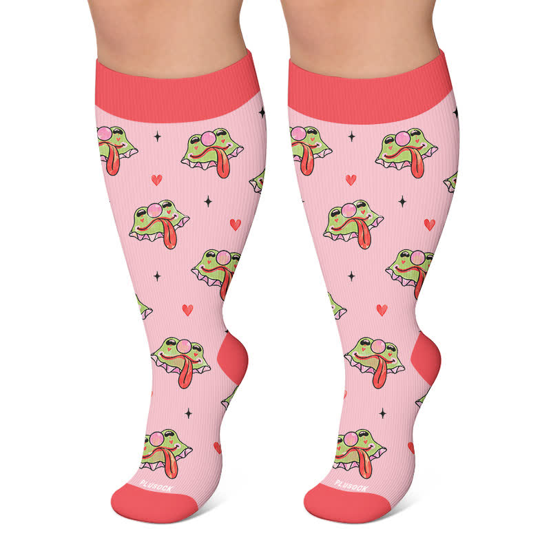 Plusock Plus Size Funny Frog Print Compression Socks - Pink - 4XL - image 5
