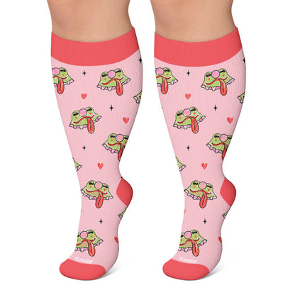Plusock Plus Size Funny Frog Print Compression Socks - Pink - 4XL - image 5