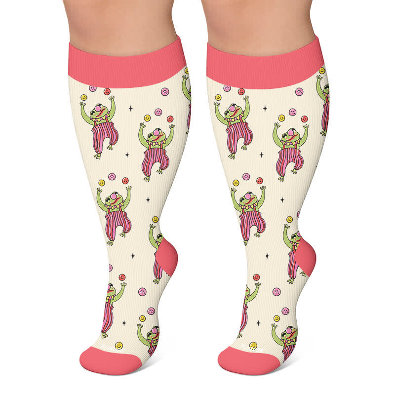 Plusock Plus Size Funny Frog Print Compression Socks - Beige - 4XL - image 4