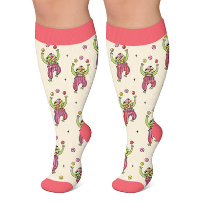 Plusock Plus Size Funny Frog Print Compression Socks - Beige - 4XL - image 4