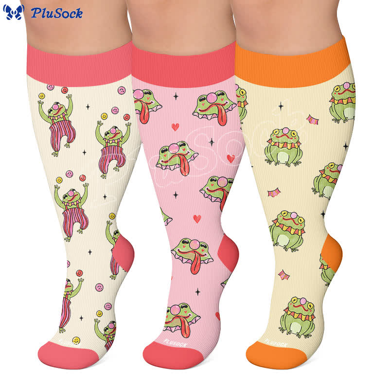 Plusock Plus Size Funny Frog Print Compression Socks - image 0