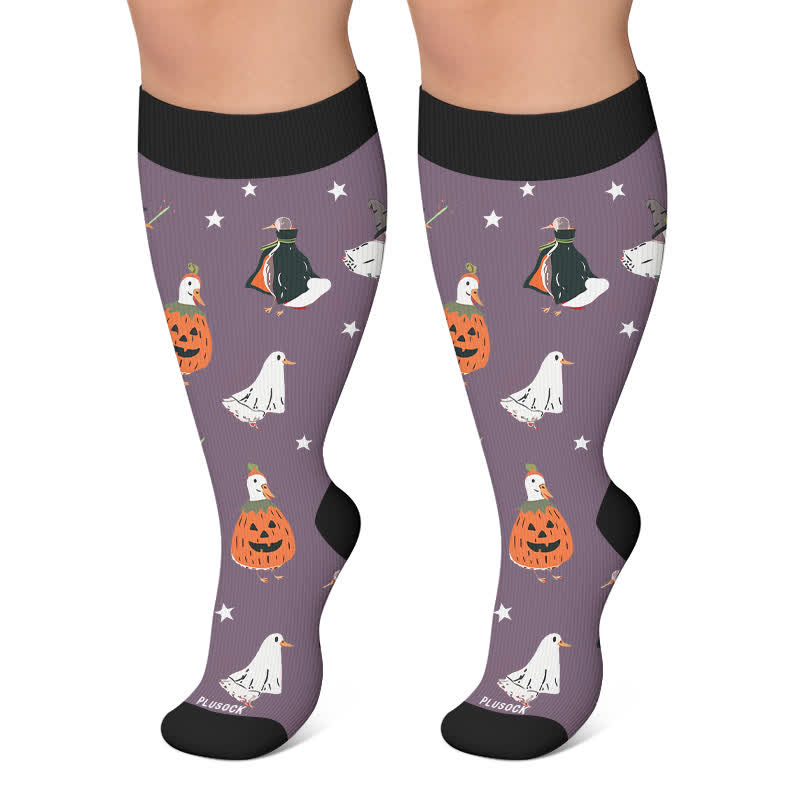 Plusock Plus Size Crow Witch CatCompression Socks - Dark Purple - 4XL - image 5