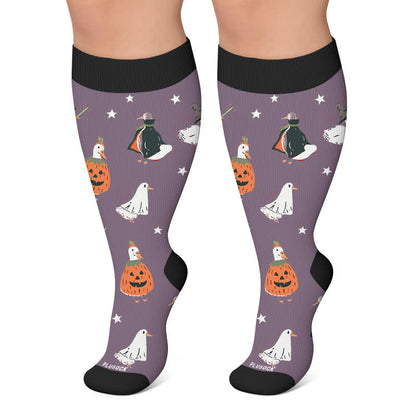 Plusock Plus Size Crow Witch CatCompression Socks - Dark Purple - 4XL - image 5