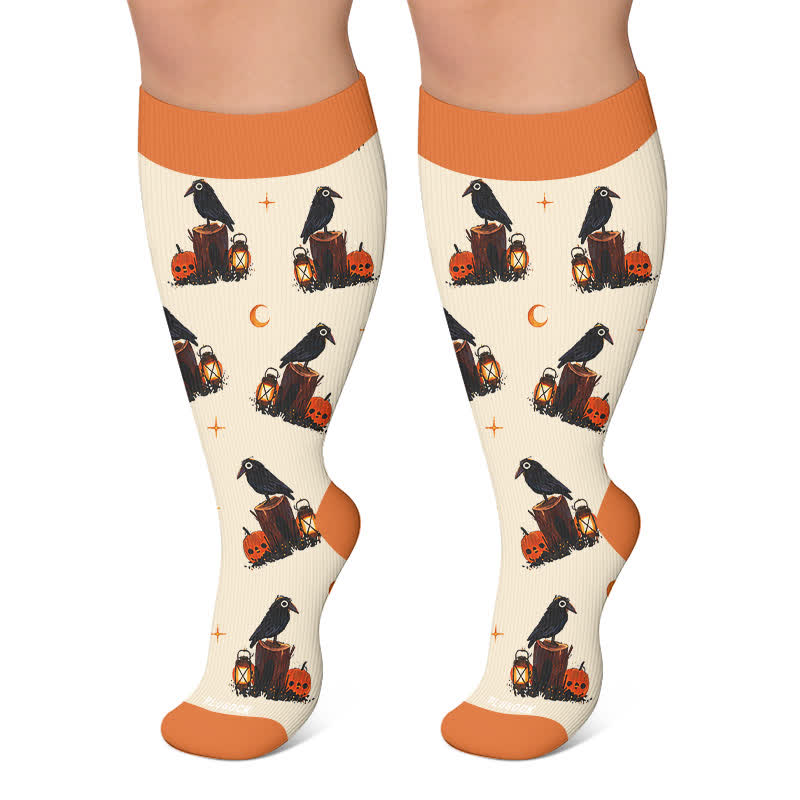 Plusock Plus Size Crow Witch CatCompression Socks - Apricot - 4XL - image 4