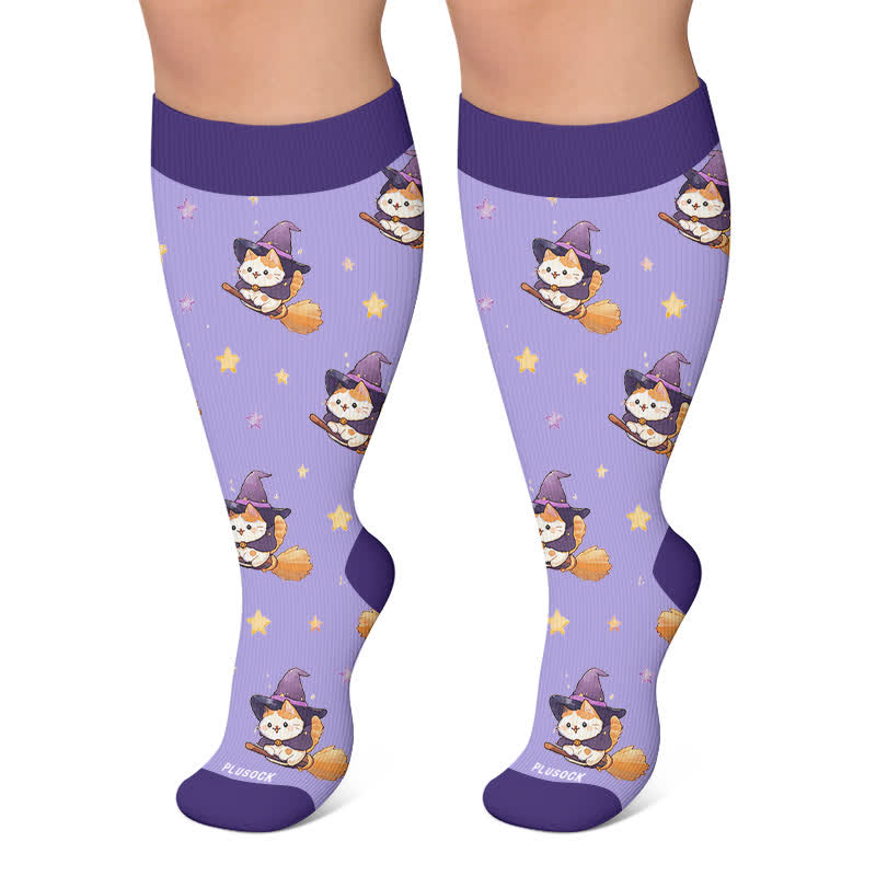 Plusock Plus Size Crow Witch CatCompression Socks - Purple - 4XL - image 6