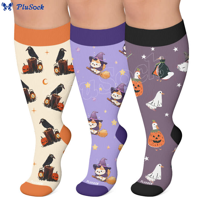 Plusock Plus Size Crow Witch CatCompression Socks - image 0