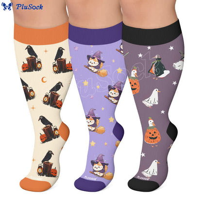 Plusock Plus Size Crow Witch CatCompression Socks - image 0