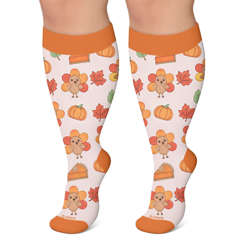 Plusock Plus Size Thanksgiving Print Compression Socks - Orange - 4XL - image 6