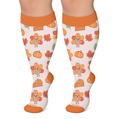 Plusock Plus Size Thanksgiving Print Compression Socks - Orange - 4XL - image 6