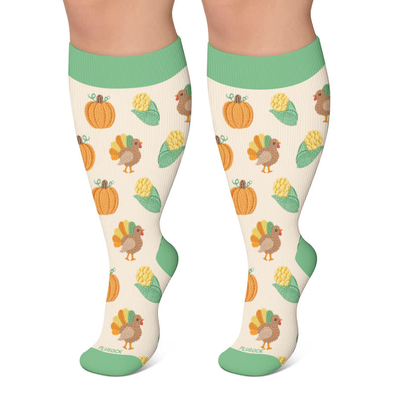Plusock Plus Size Thanksgiving Print Compression Socks - Green - 4XL - image 4