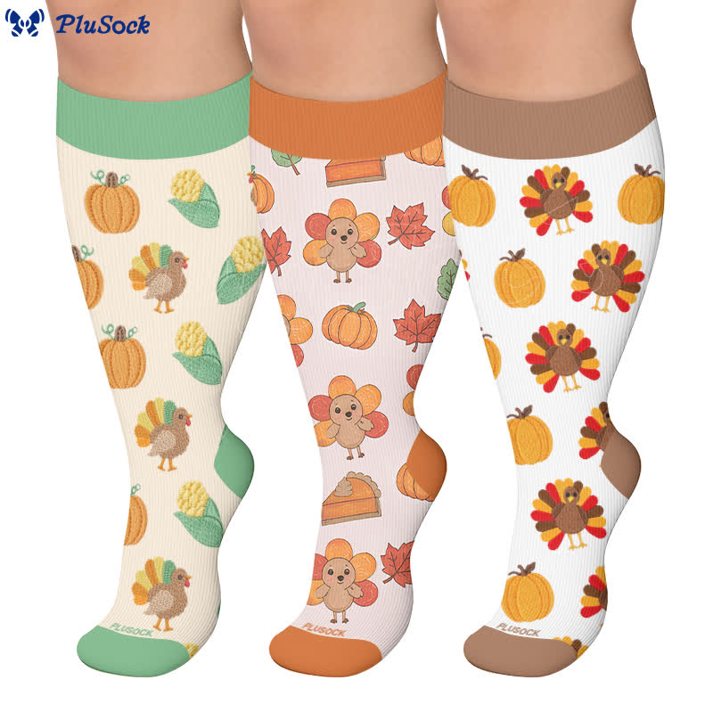 Plusock Plus Size Thanksgiving Print Compression Socks - image 0