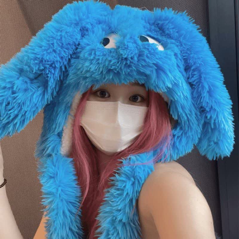 Plusock Hot Pink Cute Cartoon Big Eyes Plush Hat - Blue - One Size - image 2