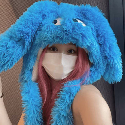 Plusock Hot Pink Cute Cartoon Big Eyes Plush Hat - Blue - One Size - image 2