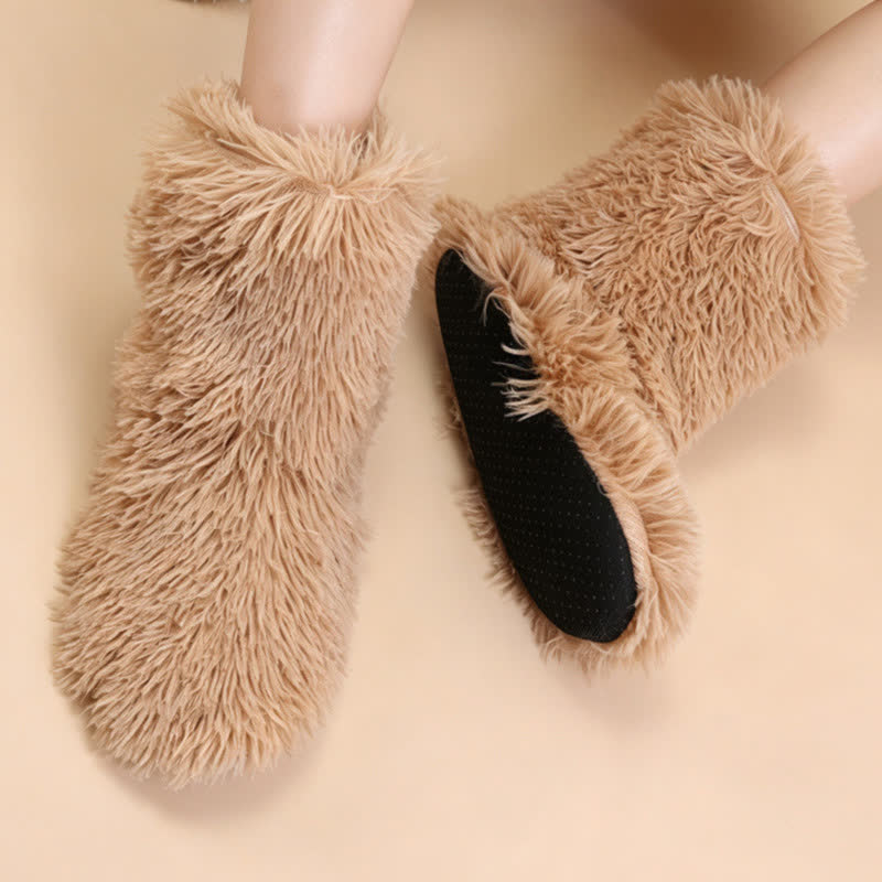 Plusock Khaki Fluffy Shaggy Plush Slipper Socks - image 3