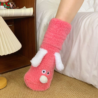 Plusock Khaki Googly-Eye Puppy Cartoon Slipper Socks - Pink - EU36-42(US3-8) - image 6