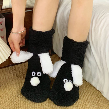 Plusock Khaki Googly-Eye Puppy Cartoon Slipper Socks - Black - EU36-42(US3-8) - image 4
