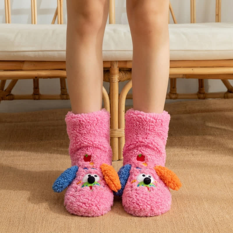Plusock Yellow Mismatched-Ear Cartoon Puppy Slipper Socks - Rose - EU36-42(US3-8) - image 4