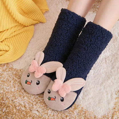 Plusock Pink Bunny Eating Carrot Plush Slipper Socks - Black - EU36-42(US3-8) - image 3