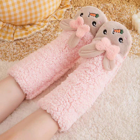 Plusock Pink Bunny Eating Carrot Plush Slipper Socks - Pink - EU36-42(US3-8) - image 0