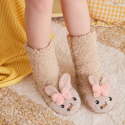 Plusock Pink Bunny Eating Carrot Plush Slipper Socks - Khaki - EU36-42(US3-8) - image 5
