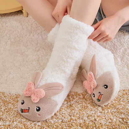 Plusock Pink Bunny Eating Carrot Plush Slipper Socks - White - EU36-42(US3-8) - image 2