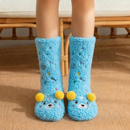 Plusock Pink Green Pom-Pom Cartoon Animal Slipper Socks - Blue - EU36-42(US3-8) - image 5