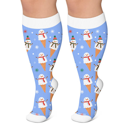 Plusock Plus Size Christmas Snowman Compression Socks - Blue - 4XL - image 4