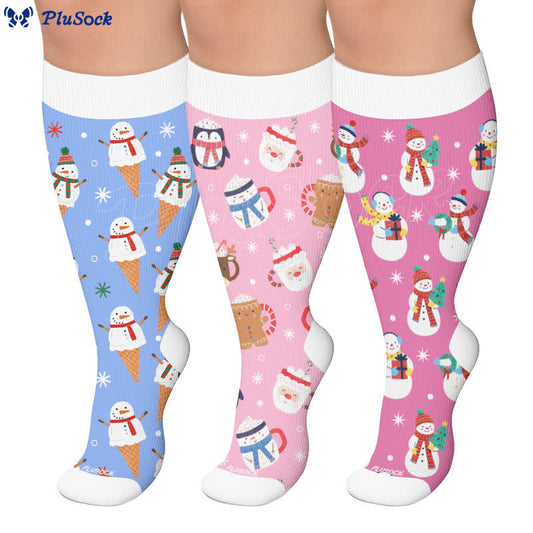 Plusock Plus Size Christmas Snowman Compression Socks - image 0
