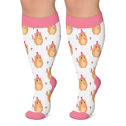 Plusock Plus Size Christmas Frog Mouse Compression Socks - Pink - 4XL - image 4