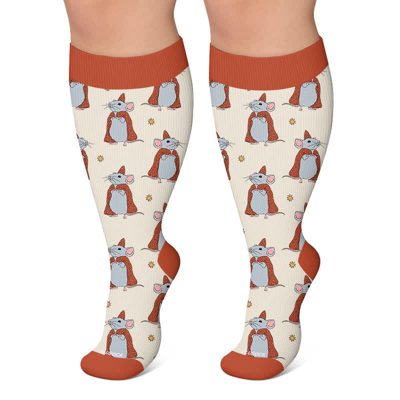 Plusock Plus Size Christmas Frog Mouse Compression Socks - Apricot - 4XL - image 5