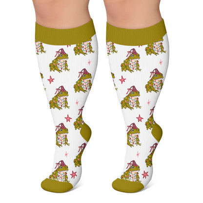 Plusock Plus Size Christmas Frog Mouse Compression Socks - Green - 4XL - image 6