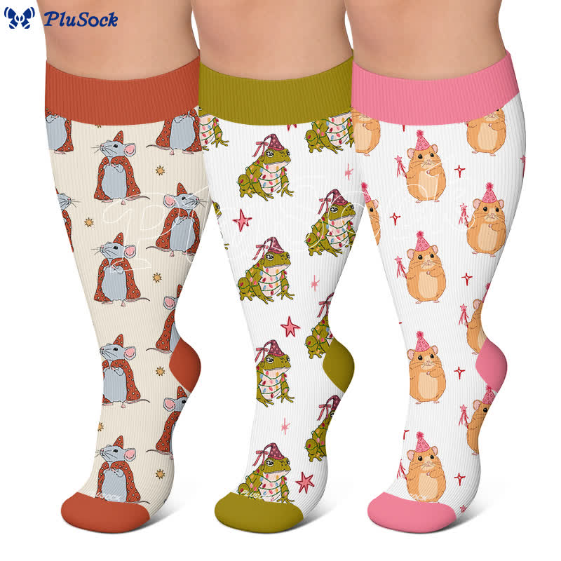 Plusock Plus Size Christmas Frog Mouse Compression Socks - image 0