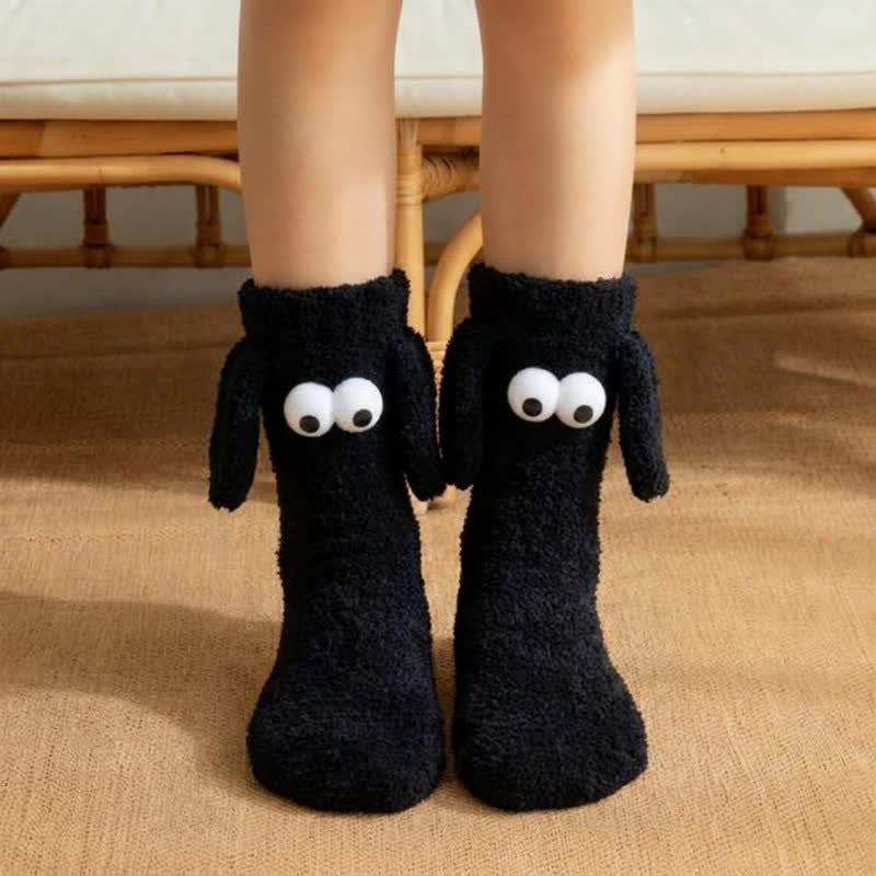 Plusock White Googly-Eye Long Tube Slipper Socks (4 Pairs) - Black - EU36-42(US3-8) - image 1